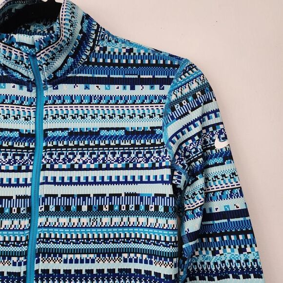 Nike Pro Dri Fit blue‎ Aztec 1/2 zip long sleeve pullover running womens S - Picture 2 of 8